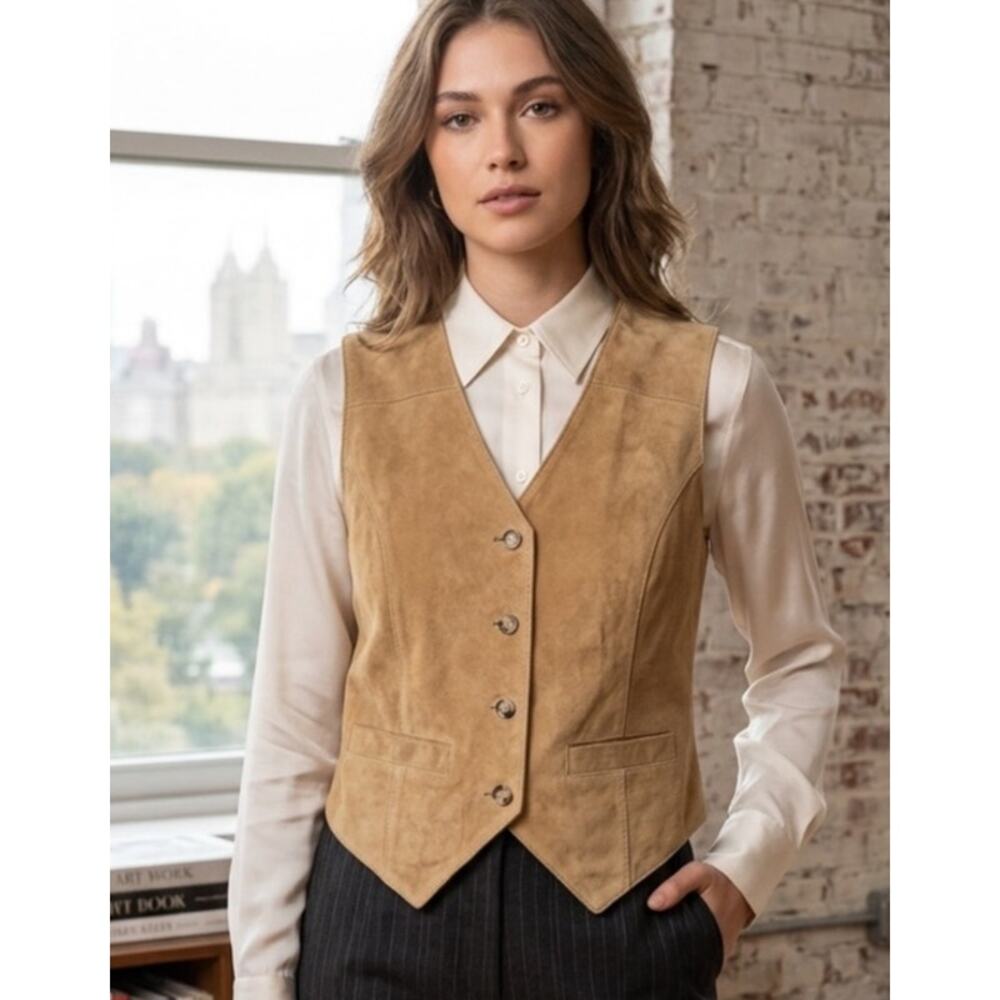 Tan/Camel Color Suede Button-up Vest by Two Twenty
